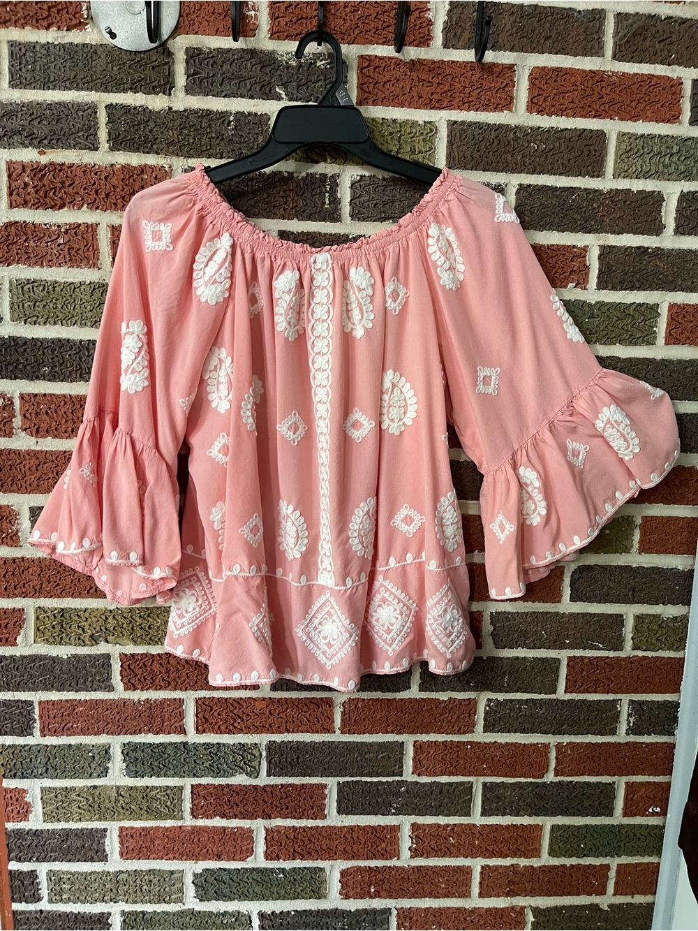 Cato Pink Embroidered Off-Shoulder Peasant Blouse